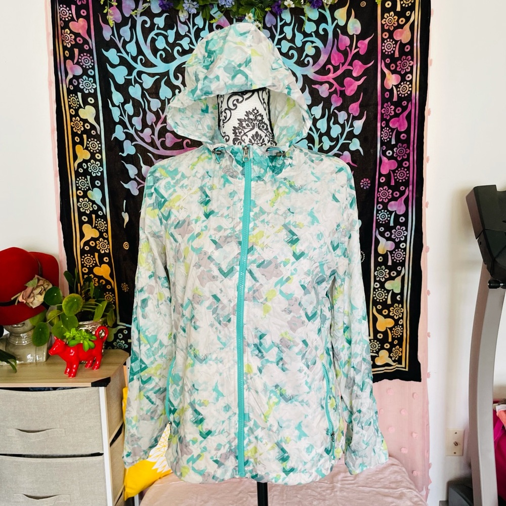 Eddie Bauer Women’s Full Zip Multicolored Hooded Windbreaker Jacket Size M